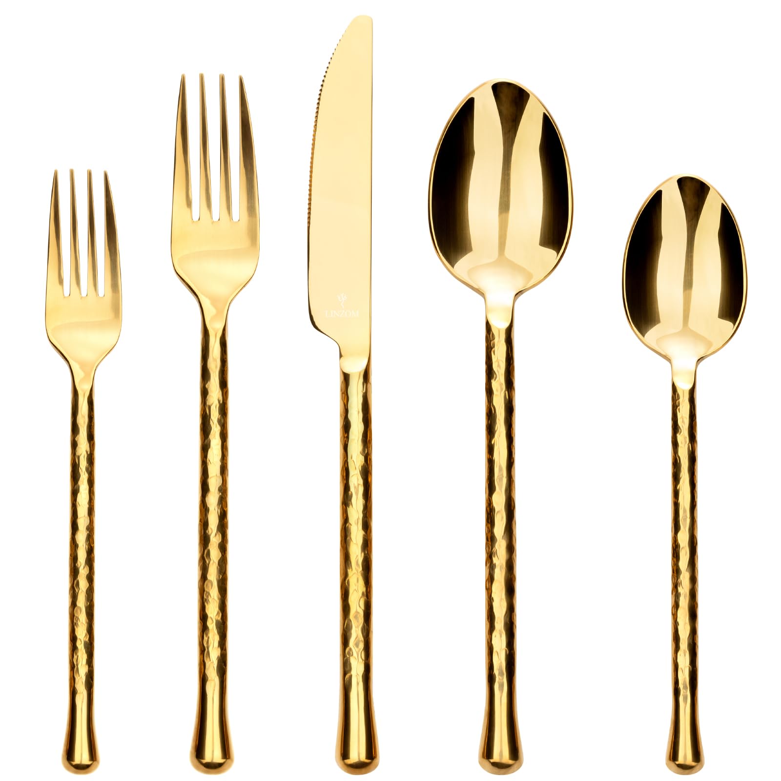 Glam Forged 20-Piece Titanium Gold Silverware Set, 18/10 Stainless Steel Flatware