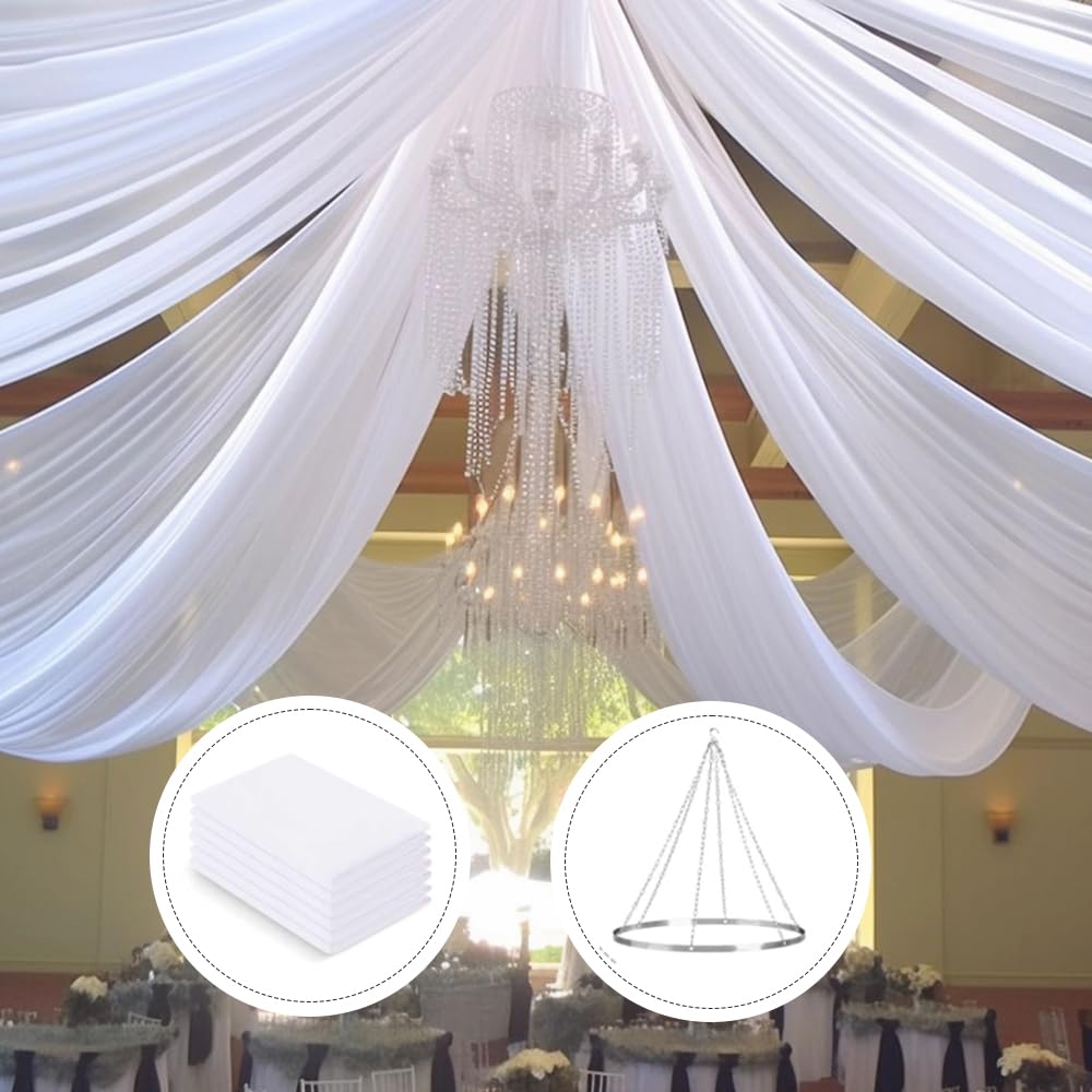 Ceiling Drapes Hanging Kit for Wedding with Hanging Ring and 6 Panels 5ftx15ft White