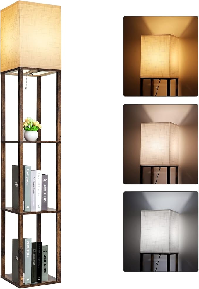 Floor Lamp with Shelves, Modern Shelf Lamp for Display Storage, living room