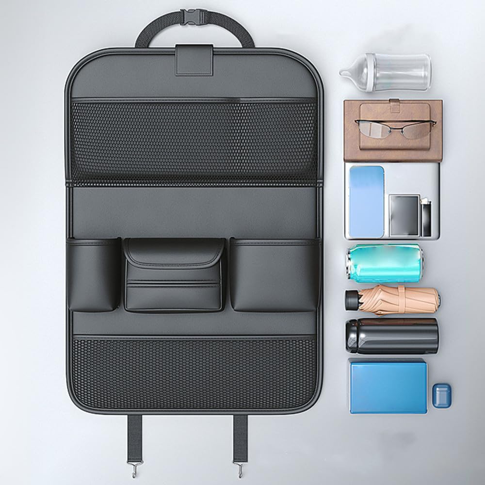 2 Pack Leather Car Backseat Organizer with Foldable Table Tray