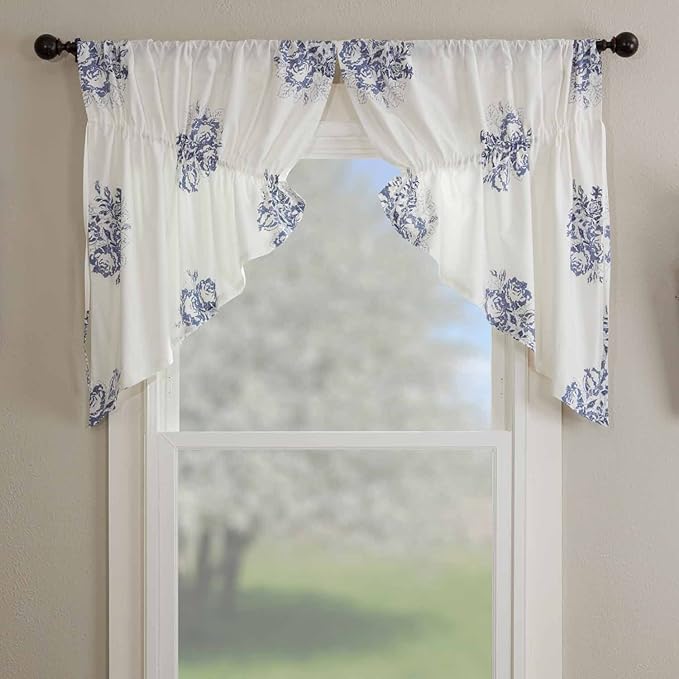 Lydia Blue Panel Curtains, Set of 2 Panels, 96" L x 50" W, Vintage Farmhouse