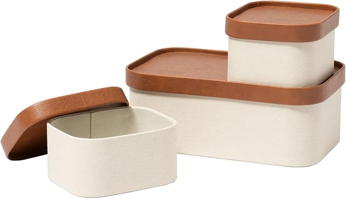 Beige Decorative Storage Boxes With Lids