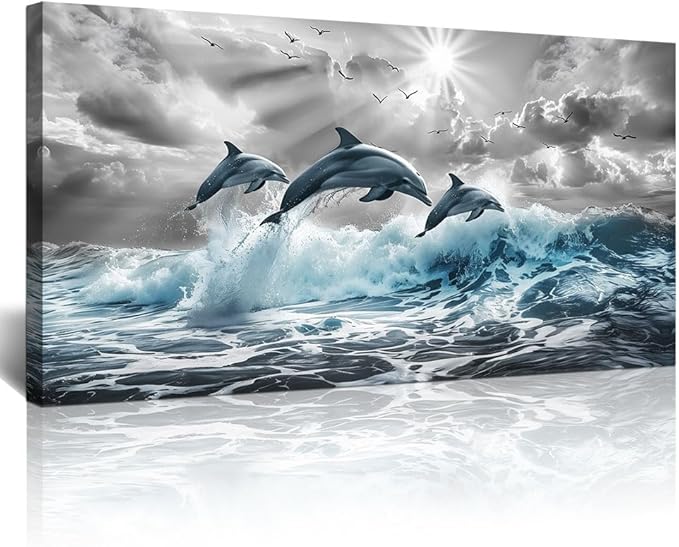 Framed Wall Art For Living Room Large Canvas Wall Decor For Office Blue Beach Painting
