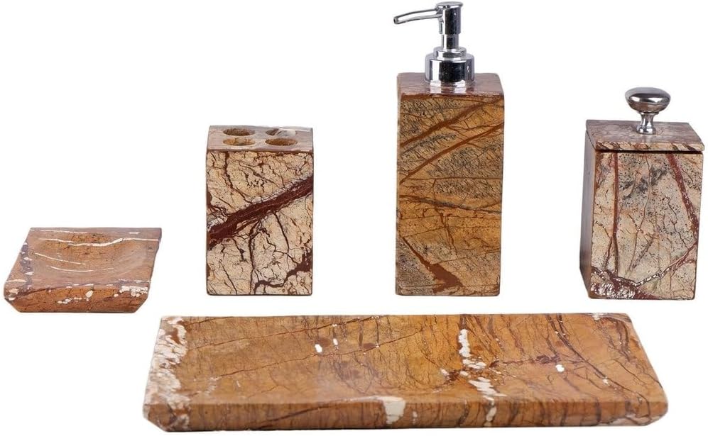 Handmade Bathroom Accessories Set of Marble, Soap Dispenser Set with Marble Tray