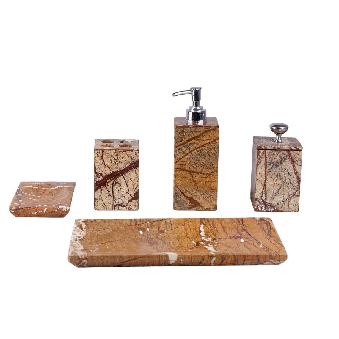 Handmade Bathroom Accessories Set of Marble, Soap Dispenser Set with Marble Tray