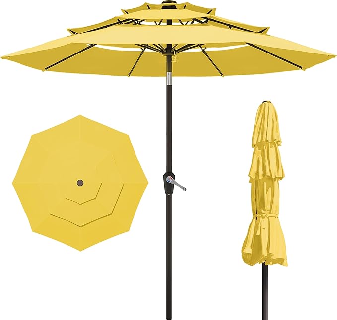 9FT 3 Tiers Patio Umbrella,Outdoor Table Market Umbrella with 8 Fiberglass Ribs for Pool