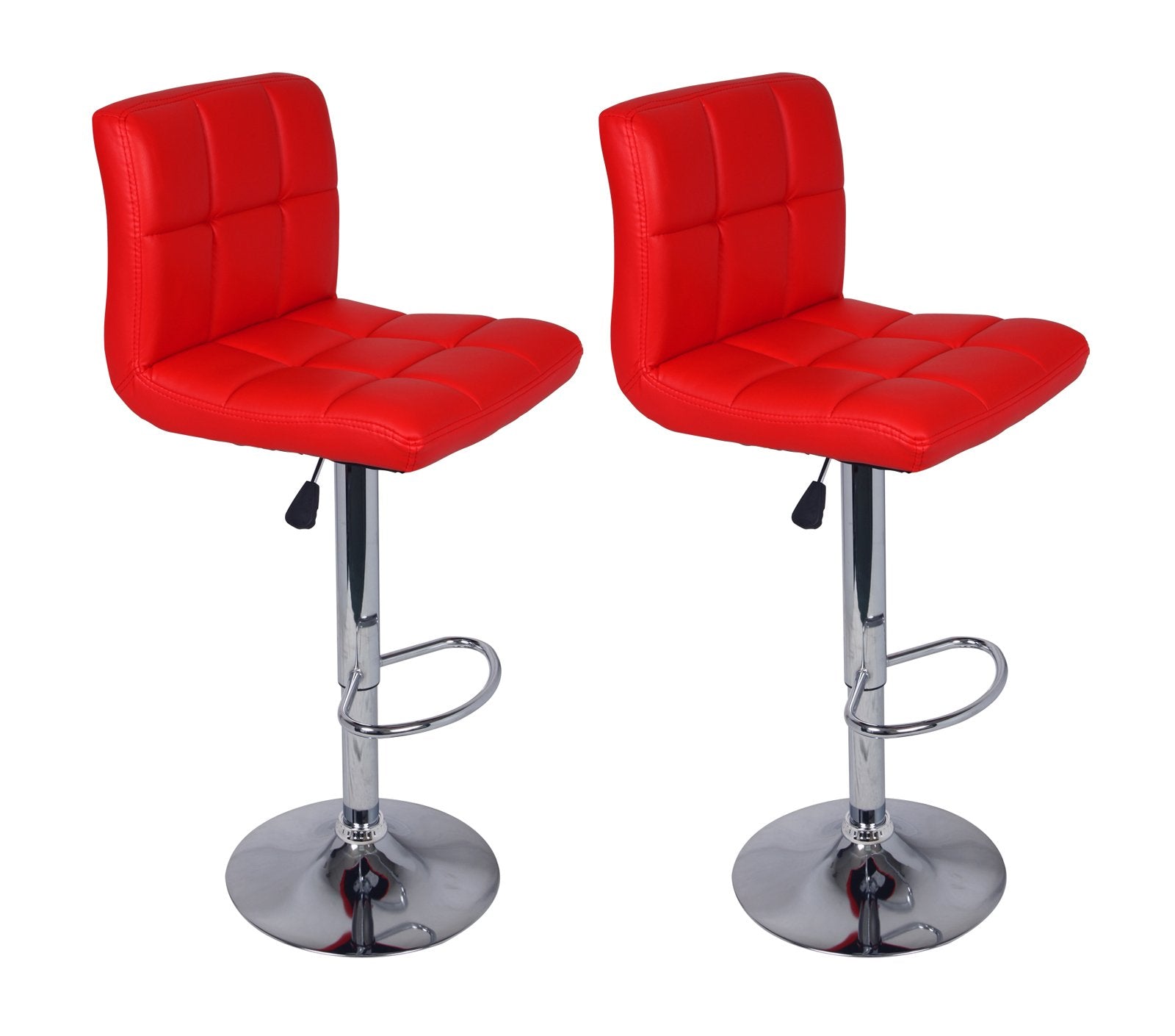 2 Barstools Adjustable Swivel Faux Leather Square Stitch Design Red Color