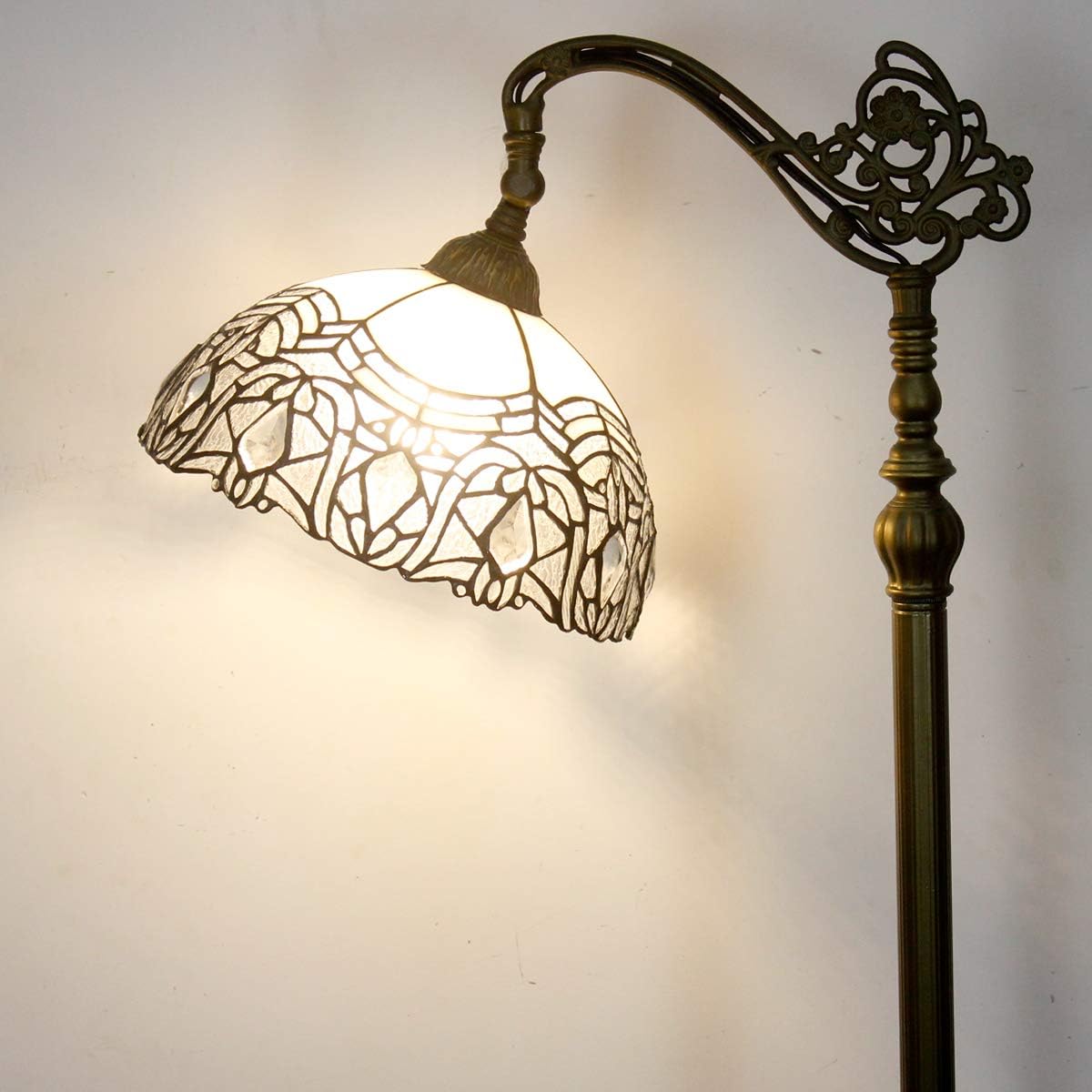Tiffany Floor Lamp White Crystal Bent Stained Glass Arched Lamp 12X18X64 Inches