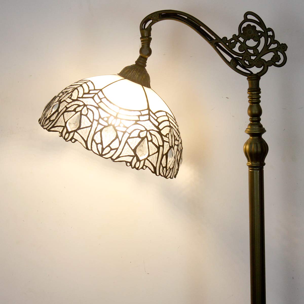 Tiffany Floor Lamp White Crystal Bent Stained Glass Arched Lamp 12X18X64 Inches