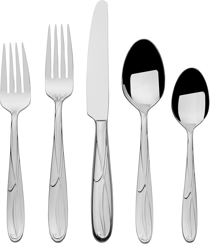 Satin Loft Flatware Service for 12, 65 Piece Set, 18/10 Stainless Steel