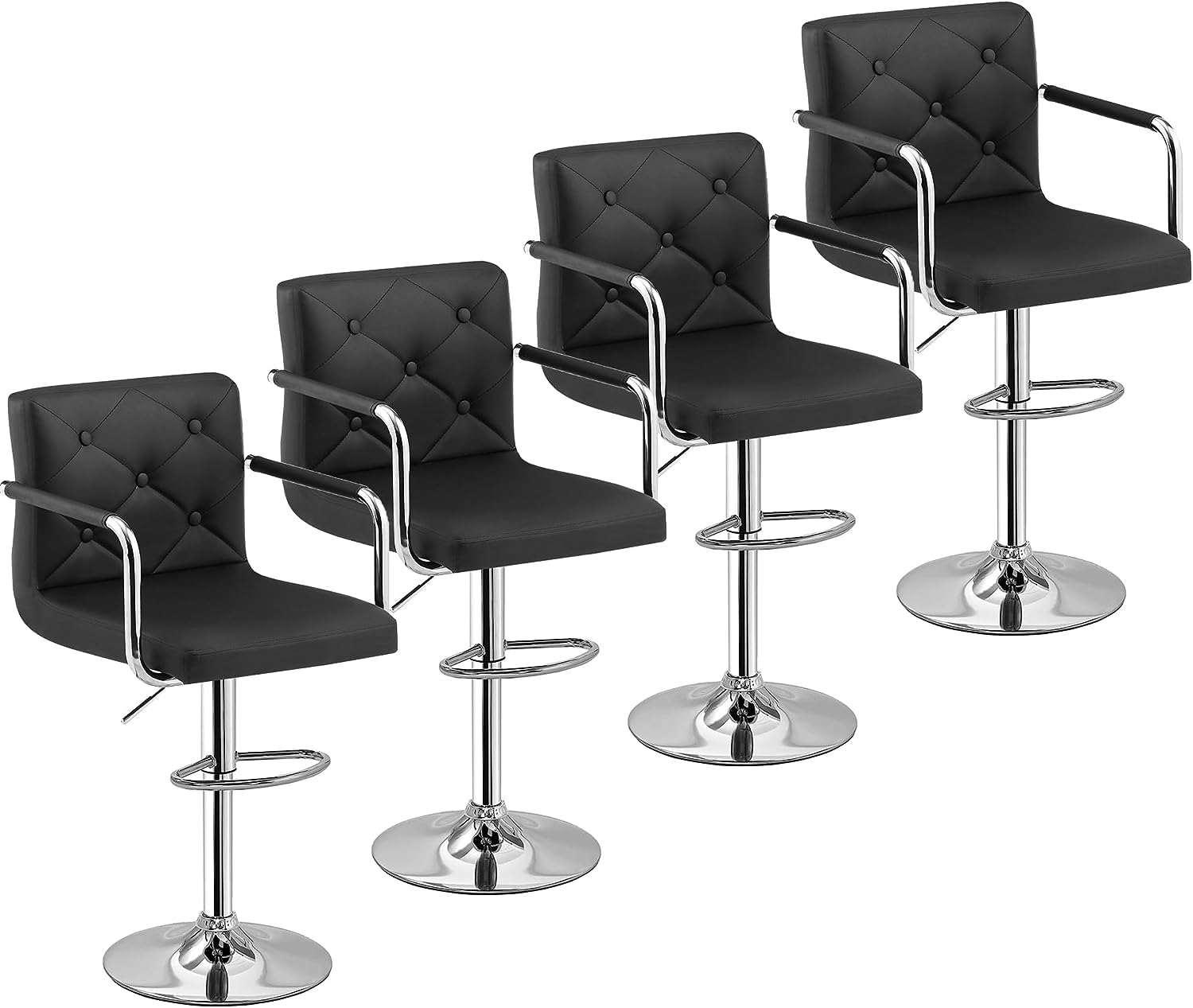 Bar Stools, Adjustable Bar Stools Set of 4, Counter Height Barstool with Back and Arms