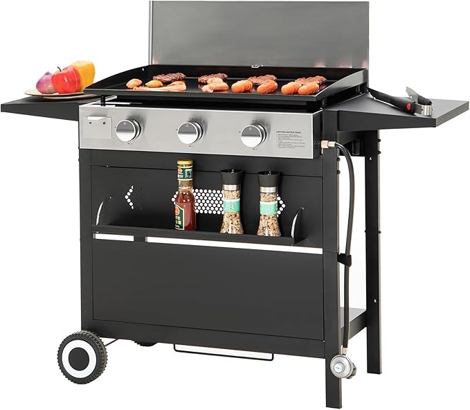 Charcoal and Propane Gas Grill Combo with Side Burner & Porcelain-Enameled Cast Iron