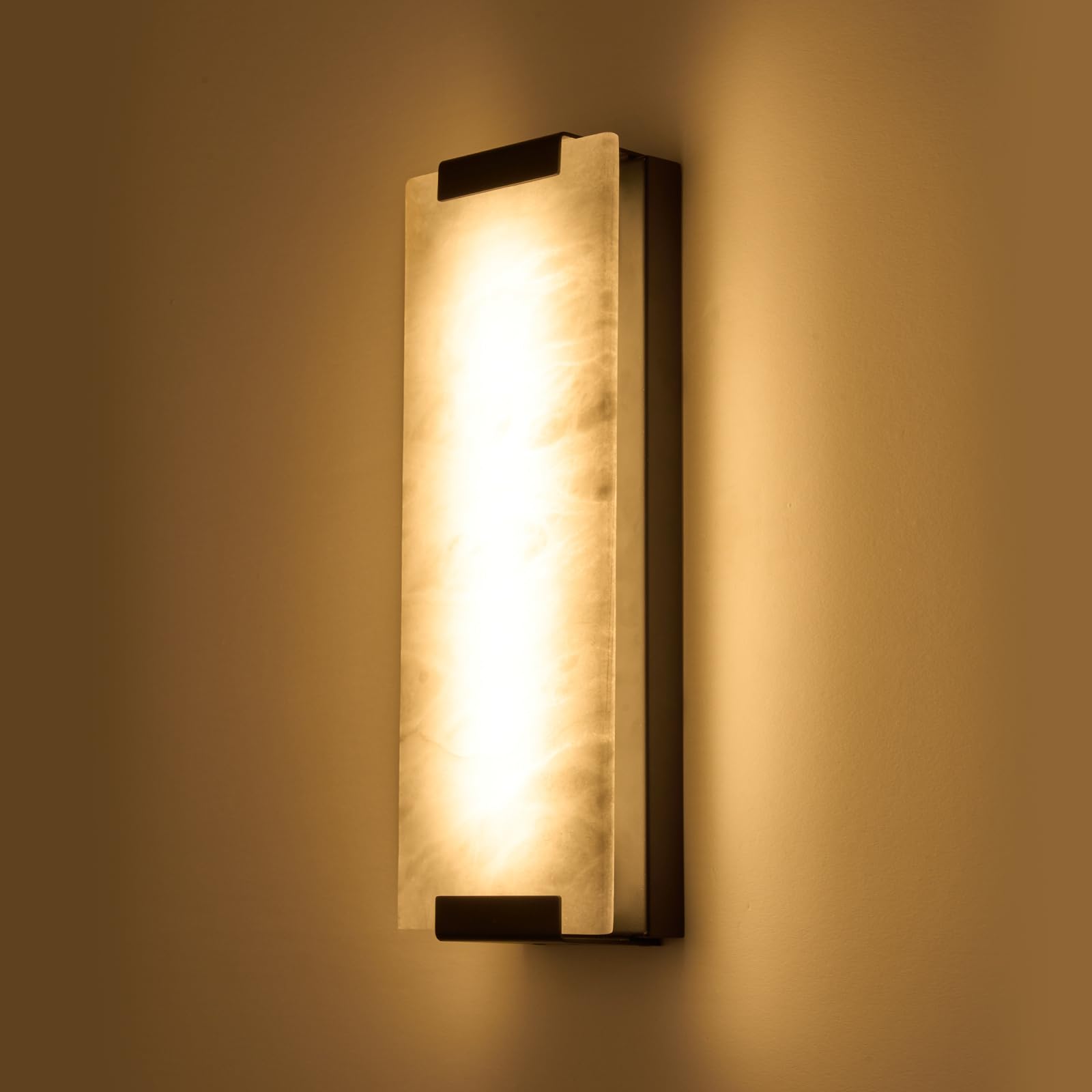 14.2in Alabaster Wall Sconce Hardwired, Large Vertical Natural Marble Wall Light Decor