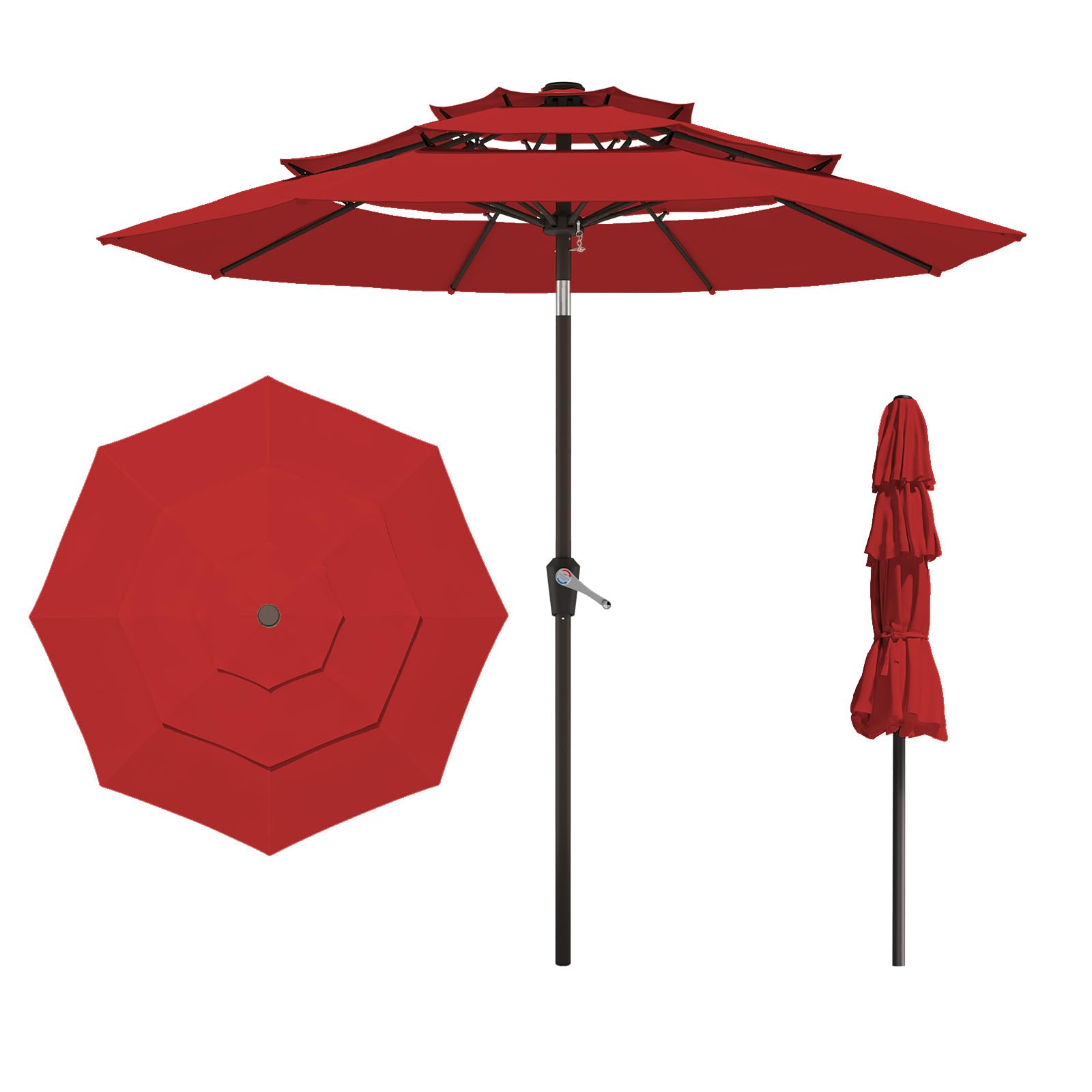 9FT 3 Tiers Patio Umbrella with Push Button Tilt/Crank, Outdoor Market Umbrella
