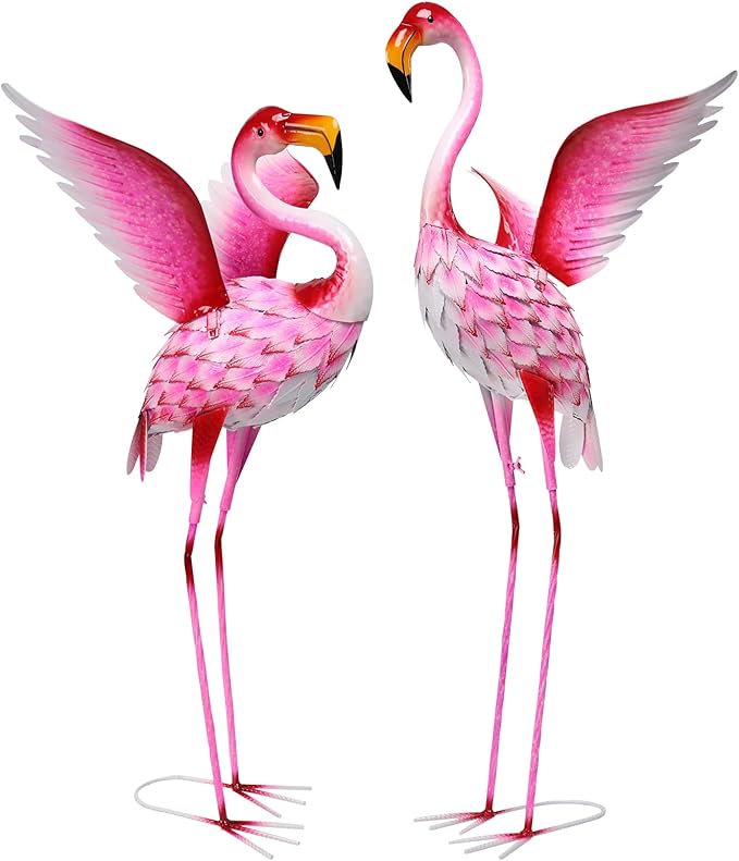 Pink Flamingo Statue-Garden Statues for Outside - 2 Pack Flamingos Sculptures Statue