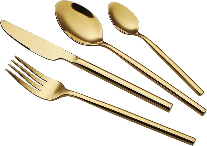 24 Piece Silverware Set For 6 Black Heavy duty 18/10 Stainless Steel Flatware