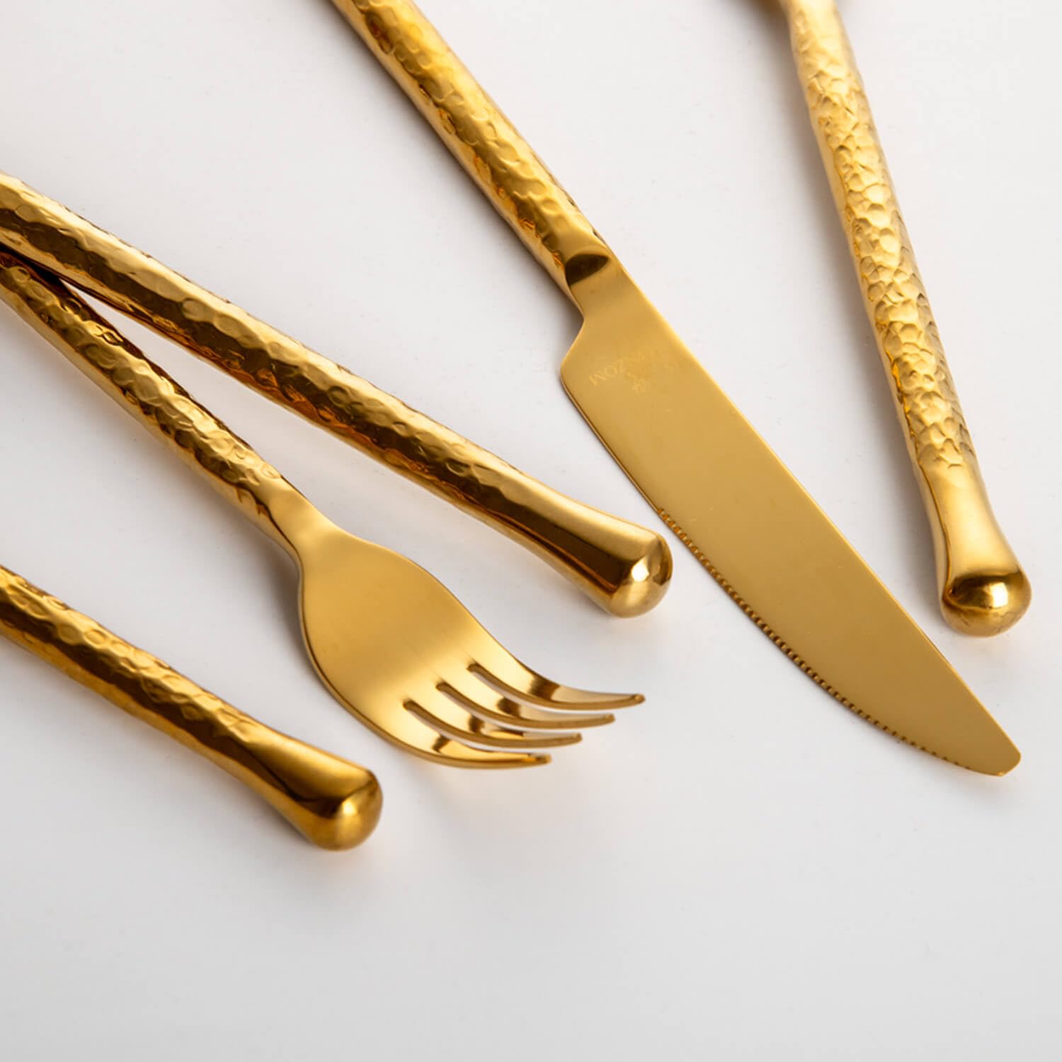 Glam Forged 20-Piece Titanium Gold Silverware Set, 18/10 Stainless Steel Flatware