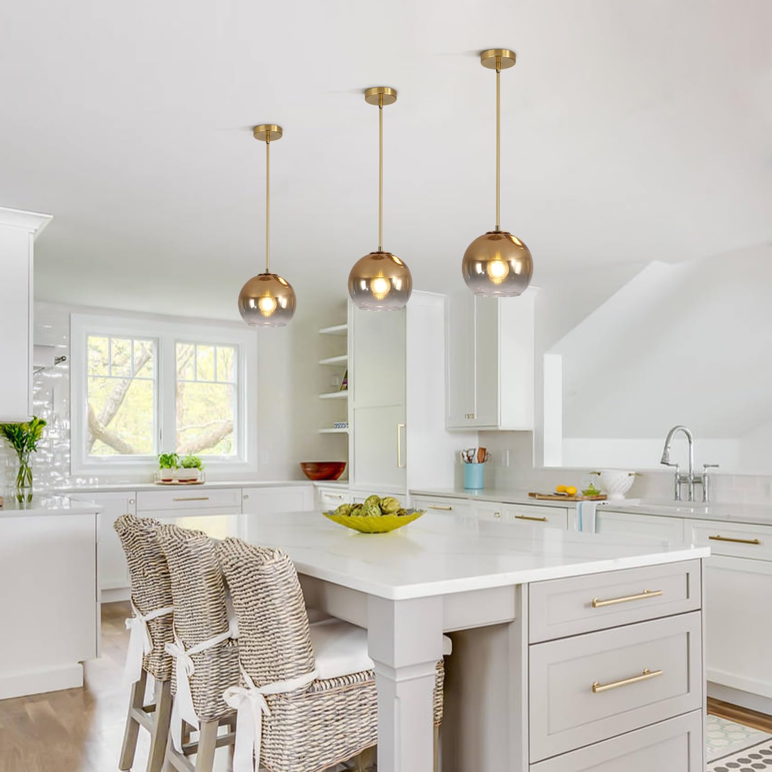 Lighting Globe Pendant Lights Gradient Gold Glass Pendant Light Modern Kitchen Island