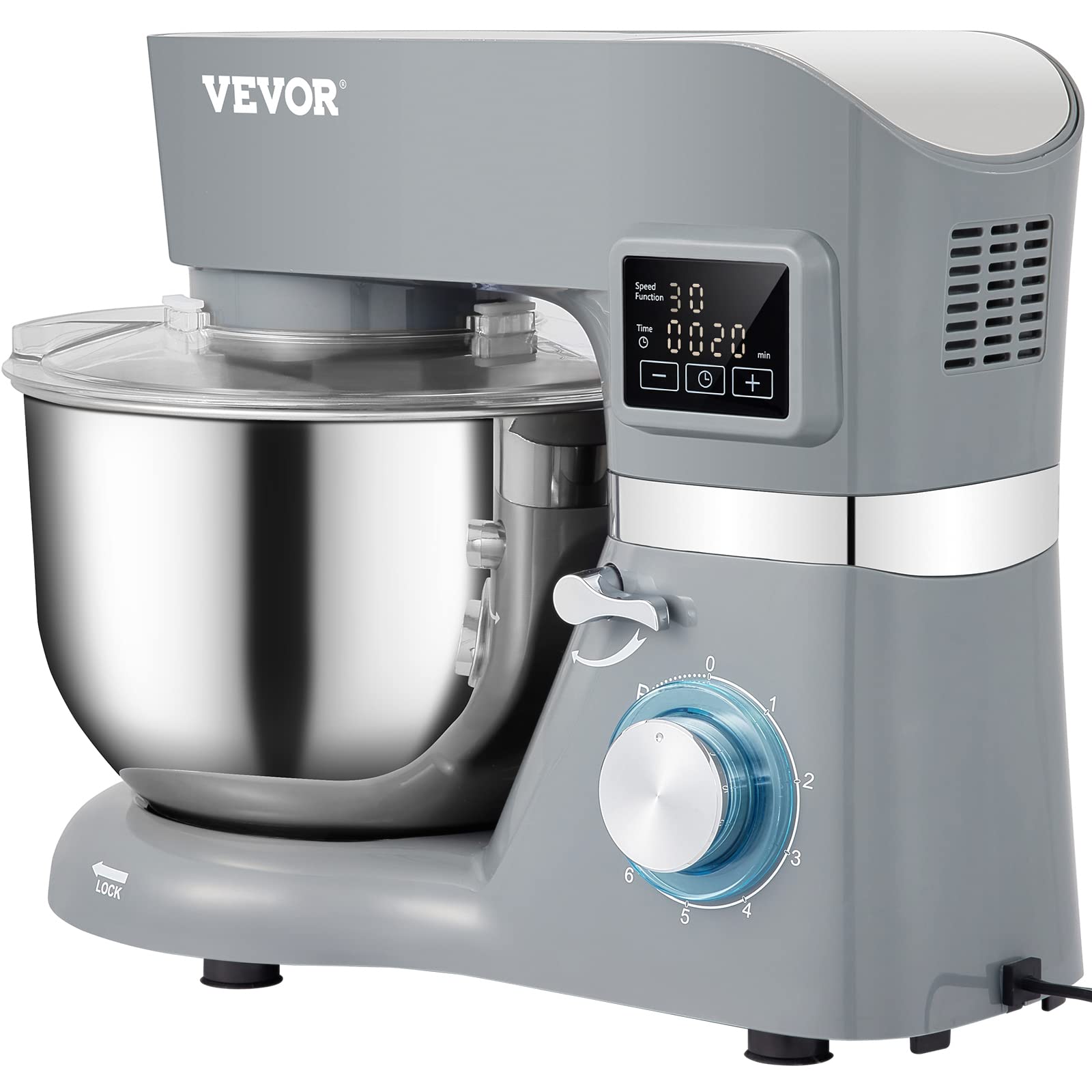 Stand Mixer, 660W Electric Dough Mixer with 6 Speeds LCD Screen Timing