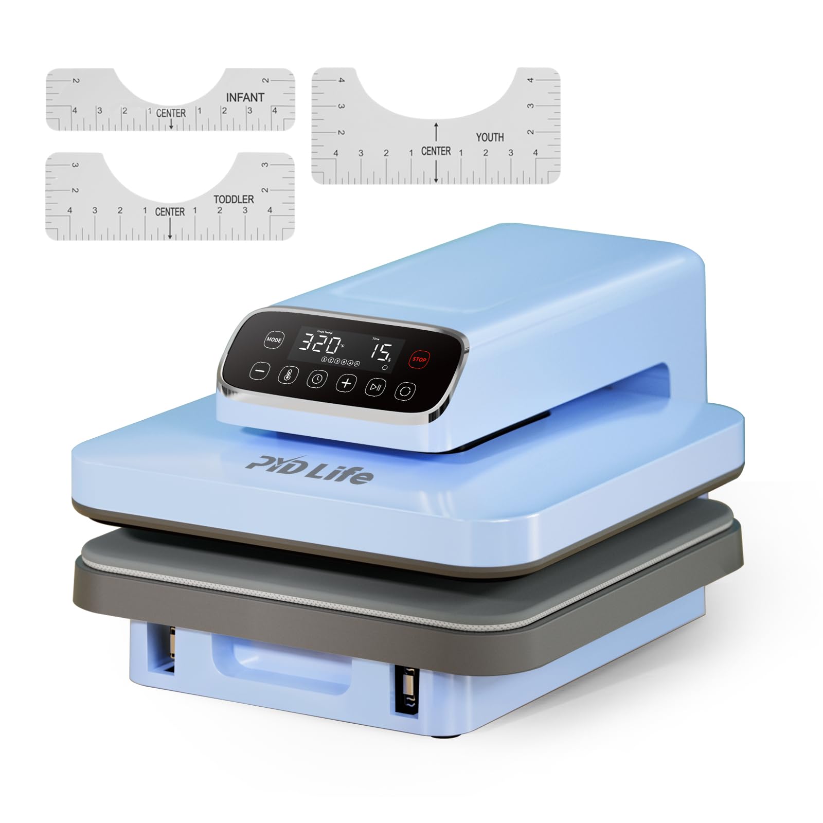 120 V Auto Heat Press Machine for T Shirts 15" x 15" Touch Screen Light Blue Smart Heat