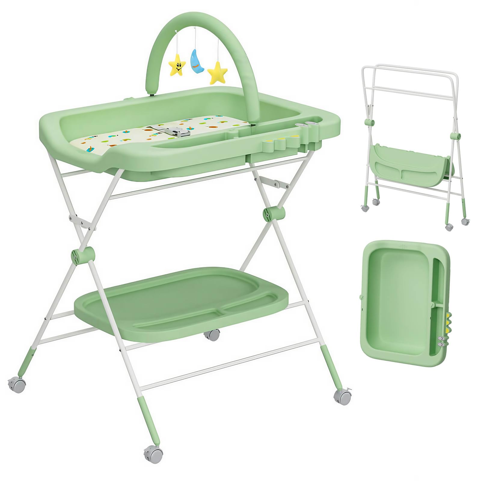 Baby Portable Diaper Changing Table, Folding Diaper Changing Station with Wheels