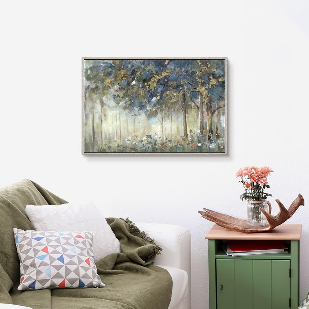 Tree Framed Wall Art Canvas: Landscape Painting Nature Picture Hand Painted Forest