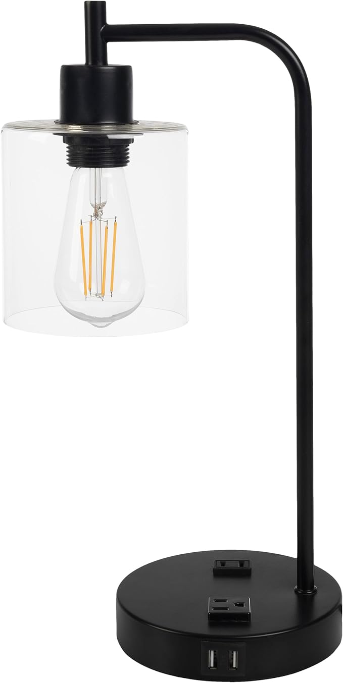 2 Table Lamps - Industrial Lamps with USB Ports, Touch Control, and Edison Bulb