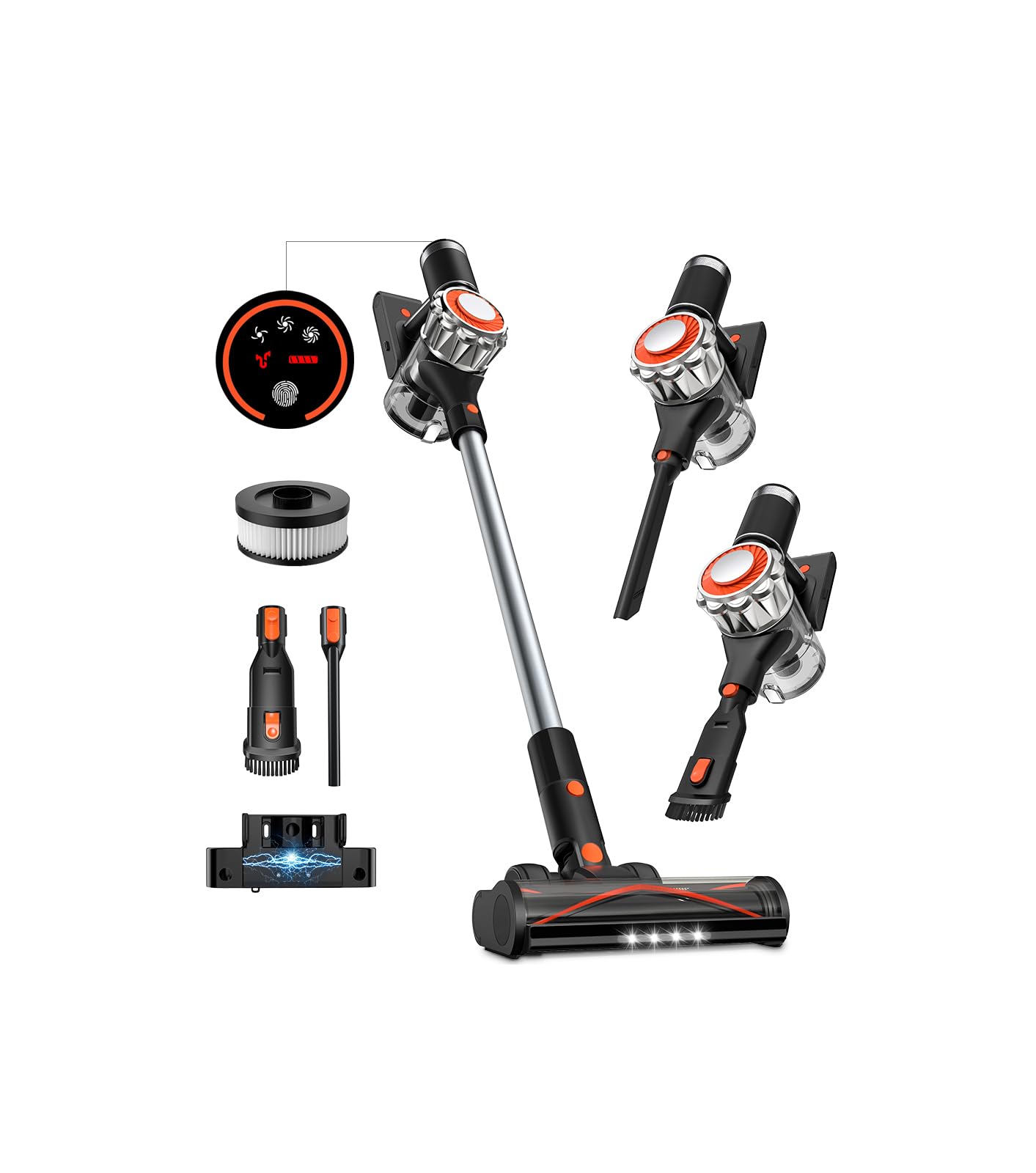Cordless Vacuum Cleaner, 90Mins Runtime 550W/45KPA Rechargeable Vacuum Cleaners