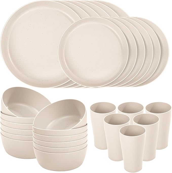 24pcs Black Wheat Straw Plates,Wheat Straw Dinnerware Set