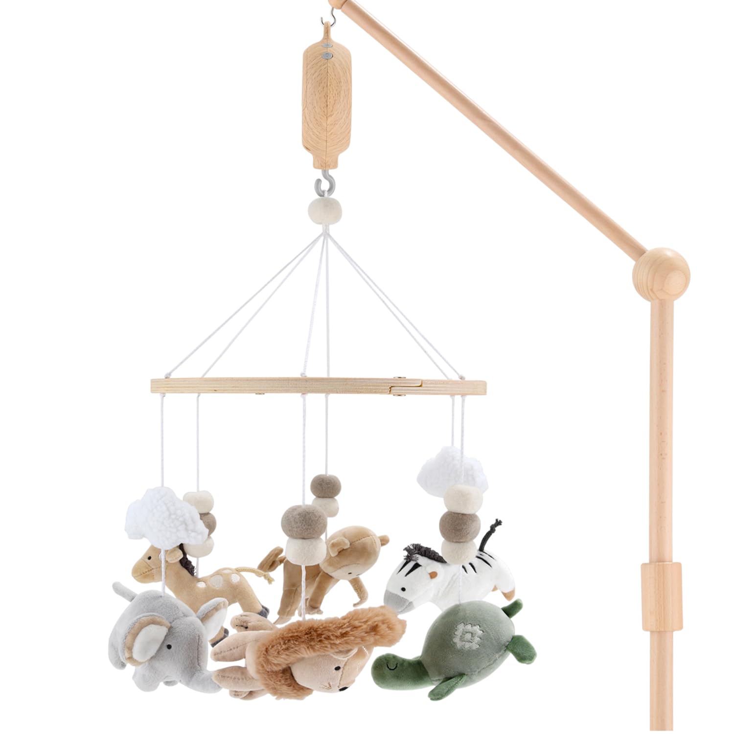 Crib Mobile for Boys or Girls - Wooden Musical Baby Crib Mobile with 12 Lullabies