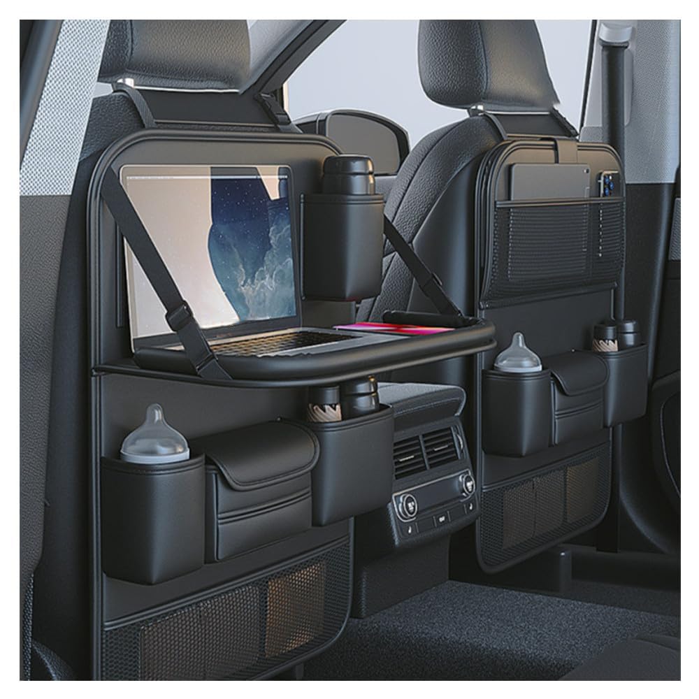 2 Pack Leather Car Backseat Organizer with Foldable Table Tray