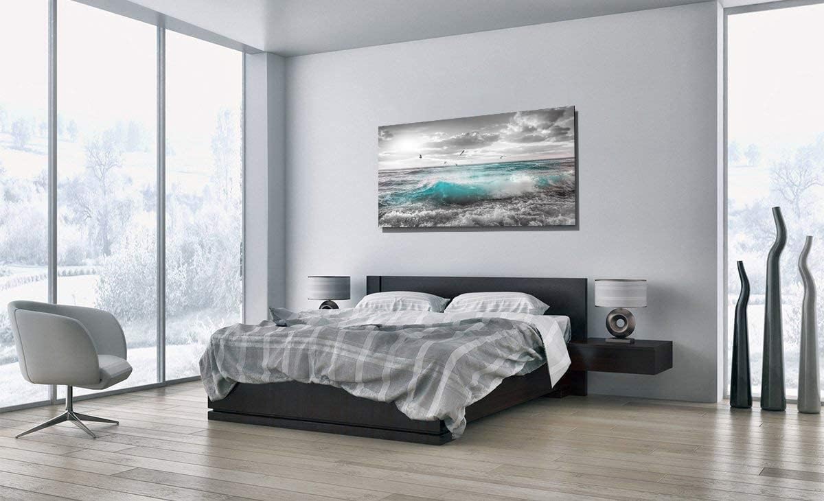Framed Wall Art Canvas Ocean Decor Beach Theme Bedroom Large Sunset Blue
