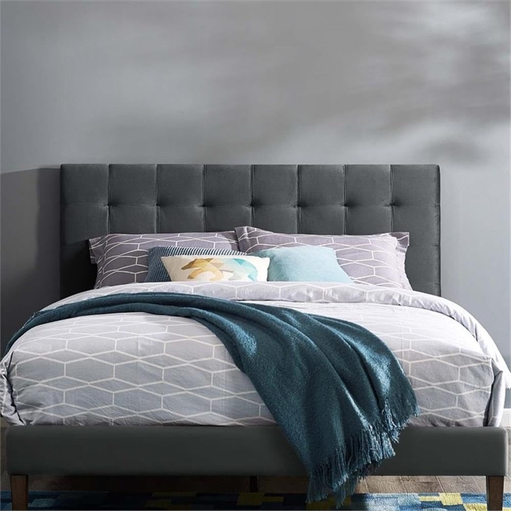 Modern Tufted Velvet Full Queen Headboard in Gray