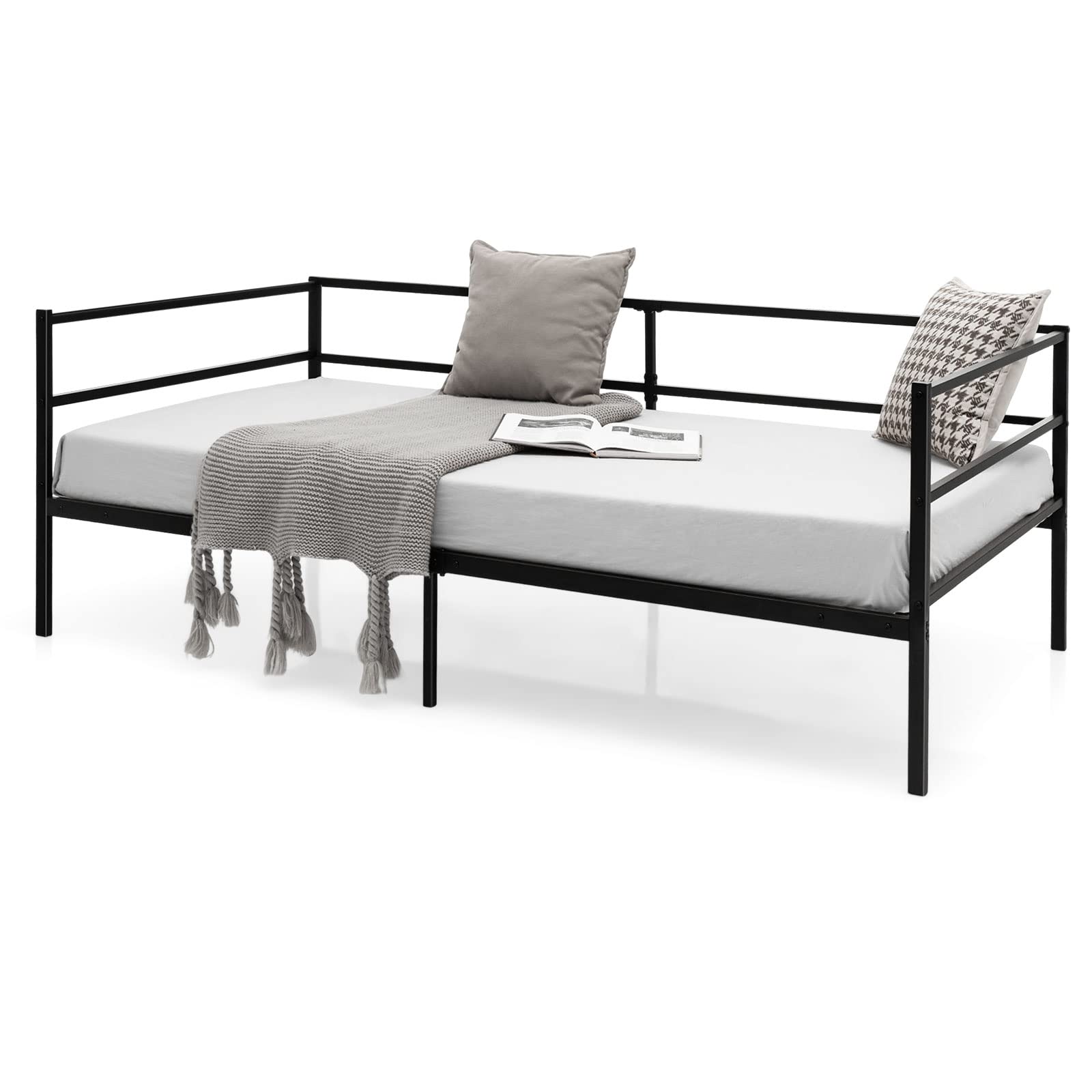 Metal Daybed Frame Twin Size, Heavy-Duty Steel Slats Support Sofa Bed, Platform Mattress