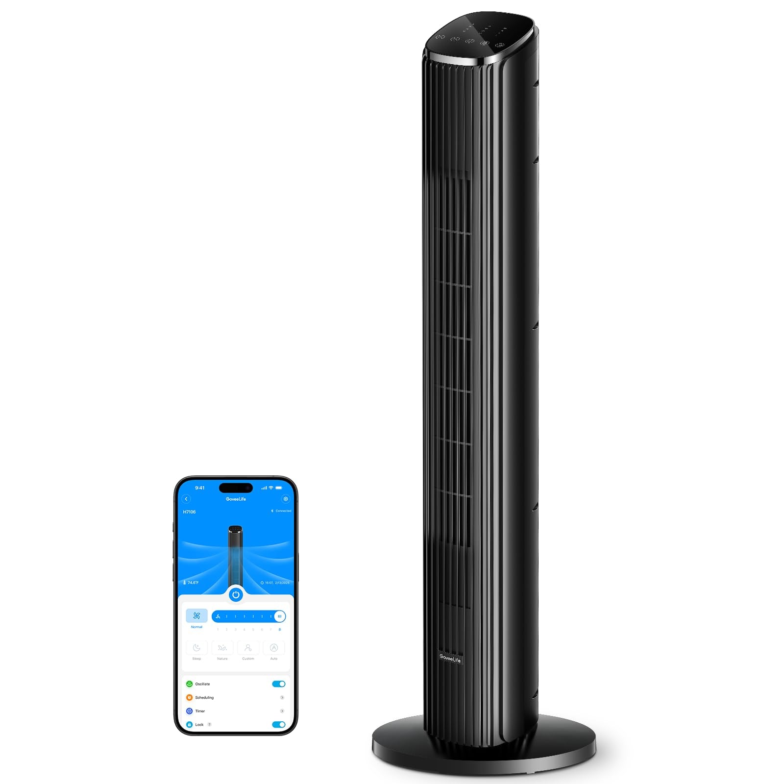 Tower Fan for Bedroom, 36" Smart Floor Fan with App/Voice Control, Temperature Sensor