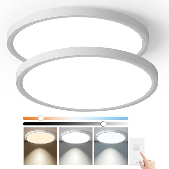 15.8'' Dimmable LED Flush Mount Ceiling Light – 3000K/4000K/5000K CCT Selectable for Bedroom, Living Room, Kitchen, Office, 32W 3200LM, Modern Light Fixtures (4 Pack, White)