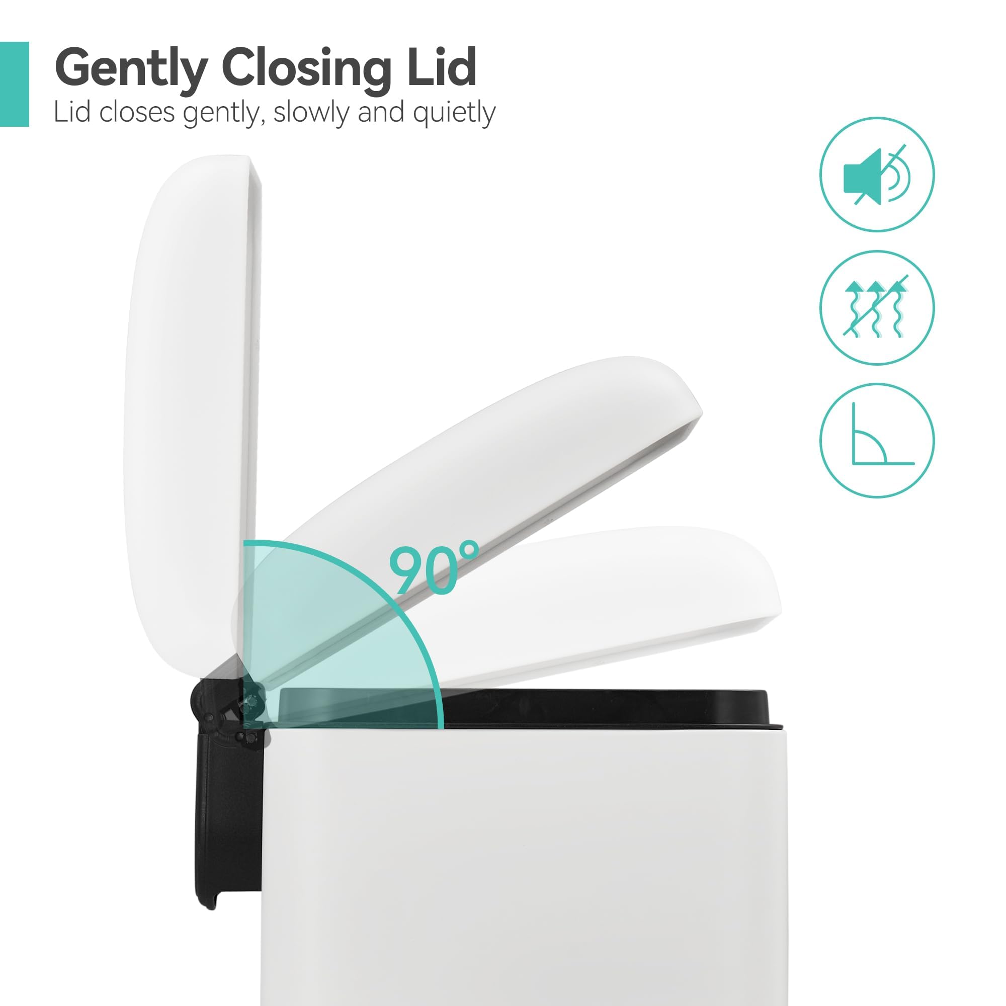 GAOMON Stainless Steel Trash Can, M7 12L Capacity, 30x24x44cm, Durable Kitchen Bathroom Bin, Anti-Stain Hand Design Garbage Can, White