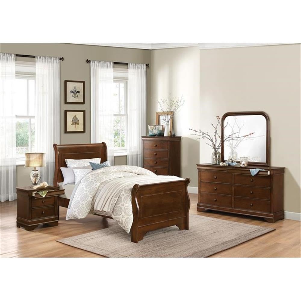 Traditional 3-Drawers Wooden Bedside Nightstand in Brown Cherry