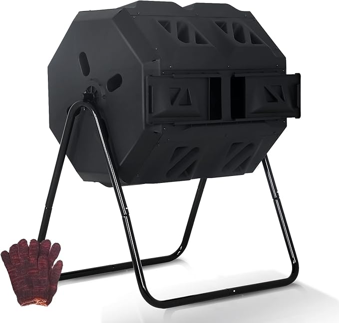 Compost Bin Outdoor Tumbler Compost Dual Chamber 43 Gallon Capacity BPA Free