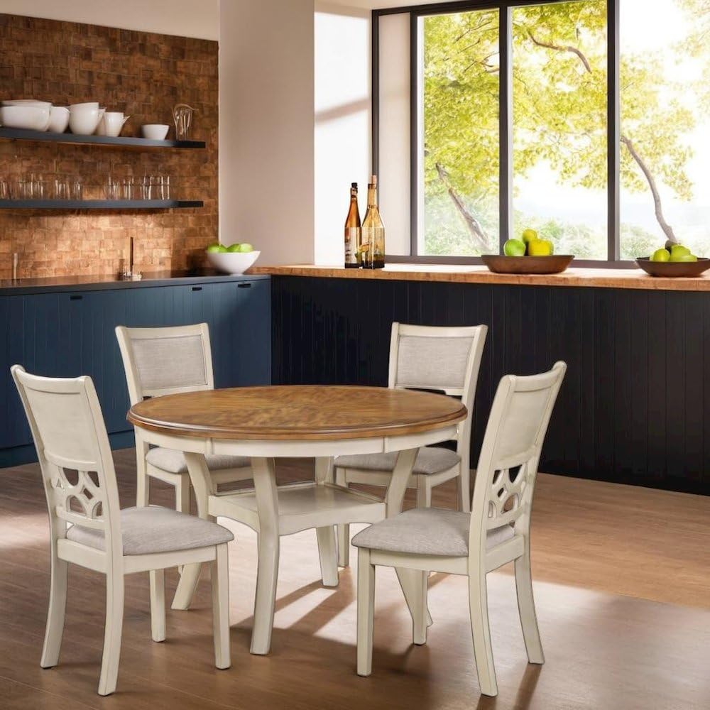 5-Piece Solid Wood Dining Set in Brown and White for Modern