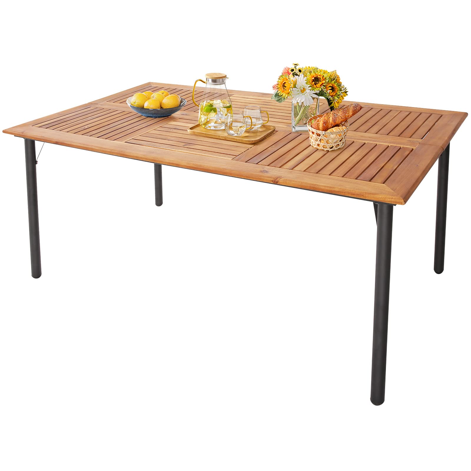 Patio Acacia Wood Dining Table for 6 Persons, Large Rectangular Dining Table