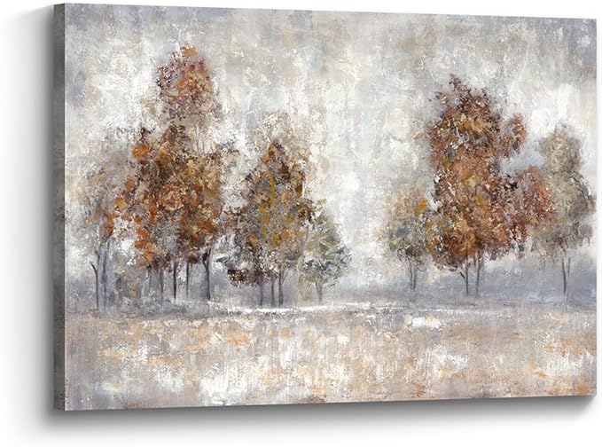 Tree Framed Wall Art Canvas: Landscape Painting Nature Picture Hand Painted Forest