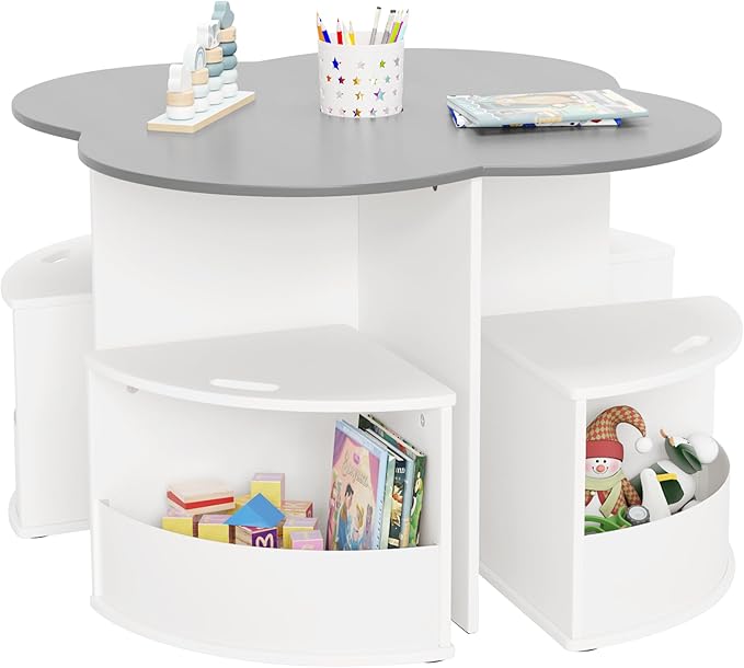 Toddler Table and Chair Set with 4 Storage Stools
