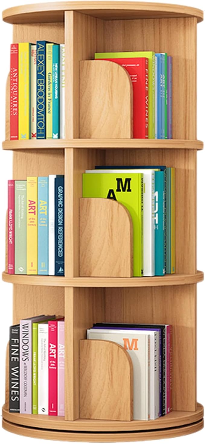 Bookshelf Tower,Rotating Bookshelf for Kids&Adults,3 Tier Rotating Stackable Shelves