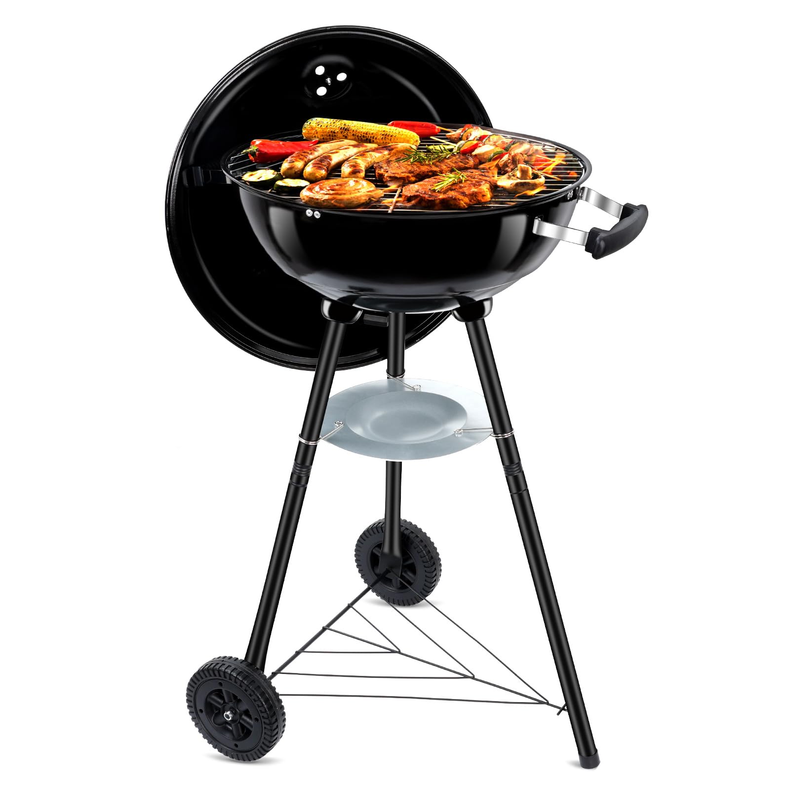 18 Inch Kettle Charcoal Grill, Leonyo Outdoor Barbecue Kettle Grill, Portable Round Smoker