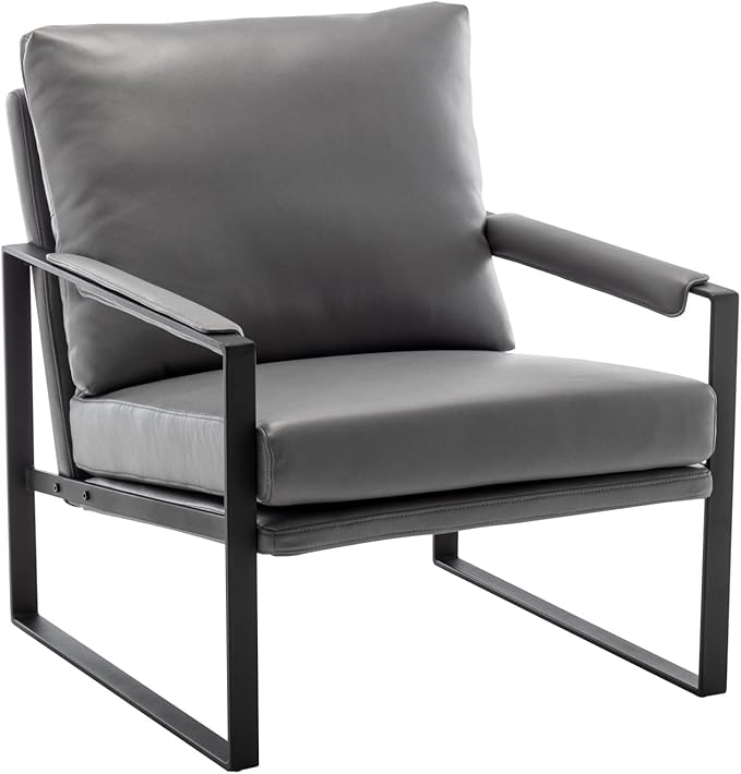 Faux Leather Metal Frame Accent Chair - Modern Accent Chairs for Living Room