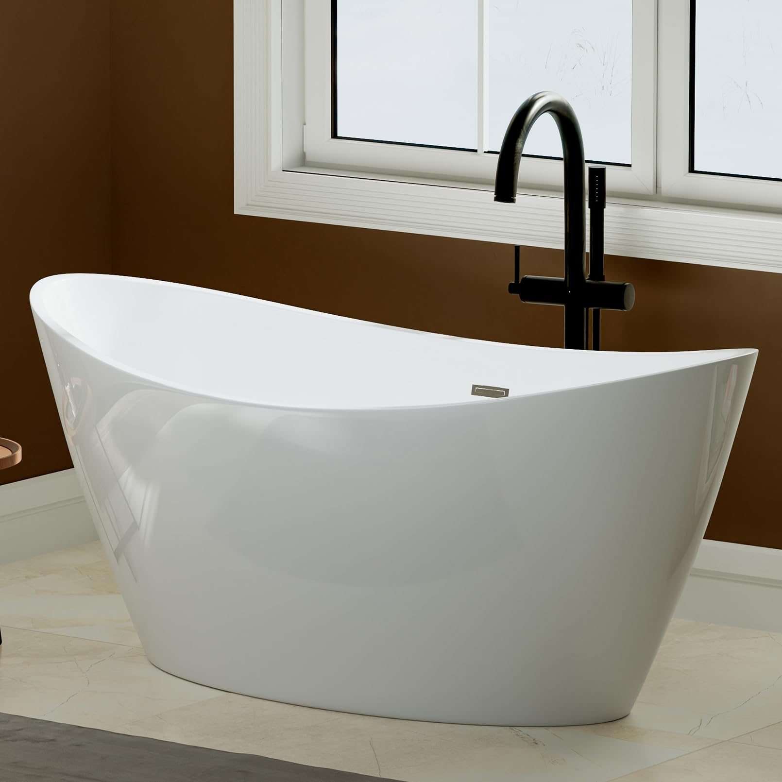Freestanding Bathtub, Flatbottom Acrylic Soaking Tub, Contemporary Stand Alone Design