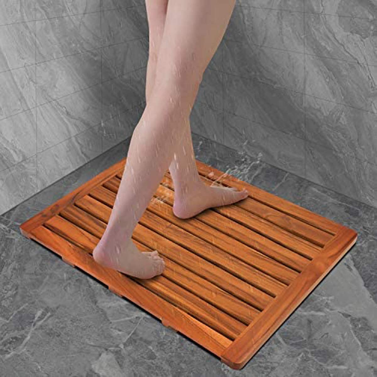 (24"x18") Teak Wood Bath Mat, Shower Mats for Bathroom