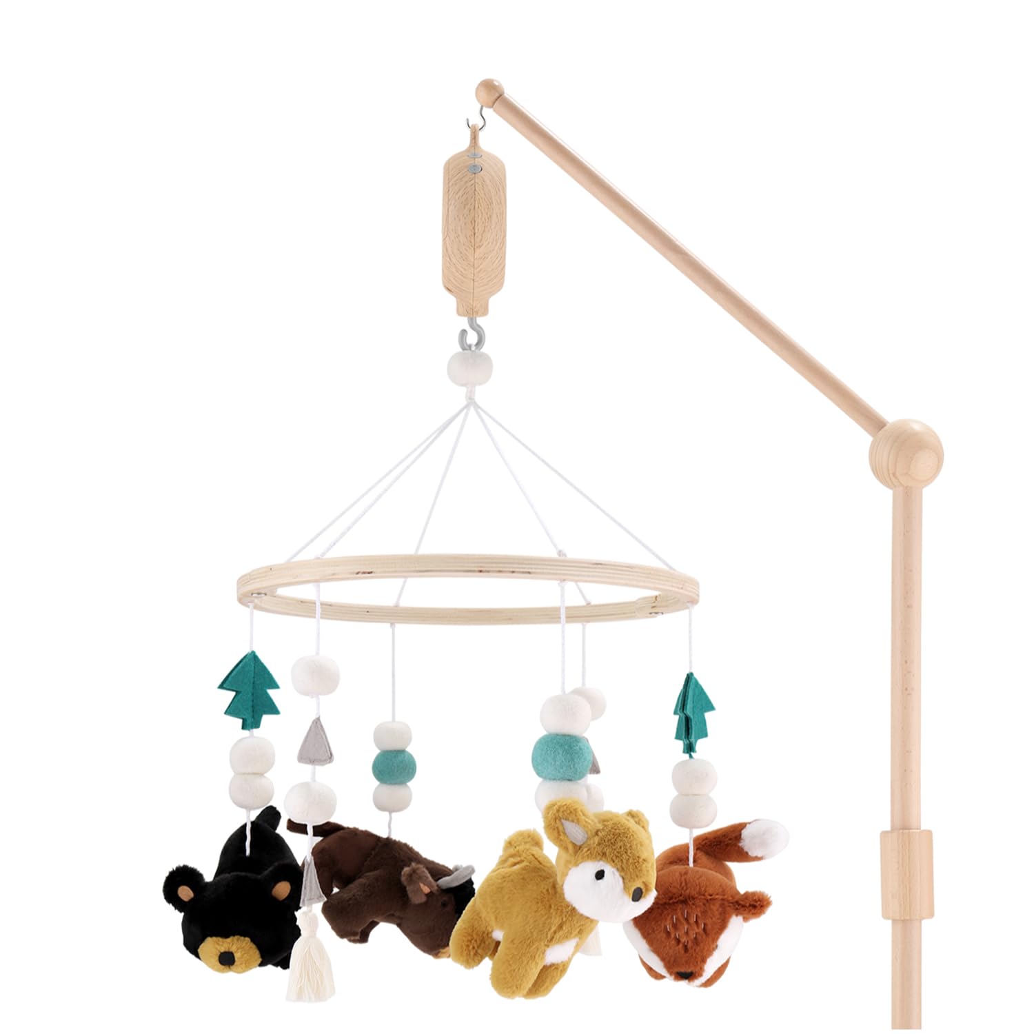 Crib Mobile for Boys or Girls - Wooden Musical Baby Crib Mobile with 12 Lullabies