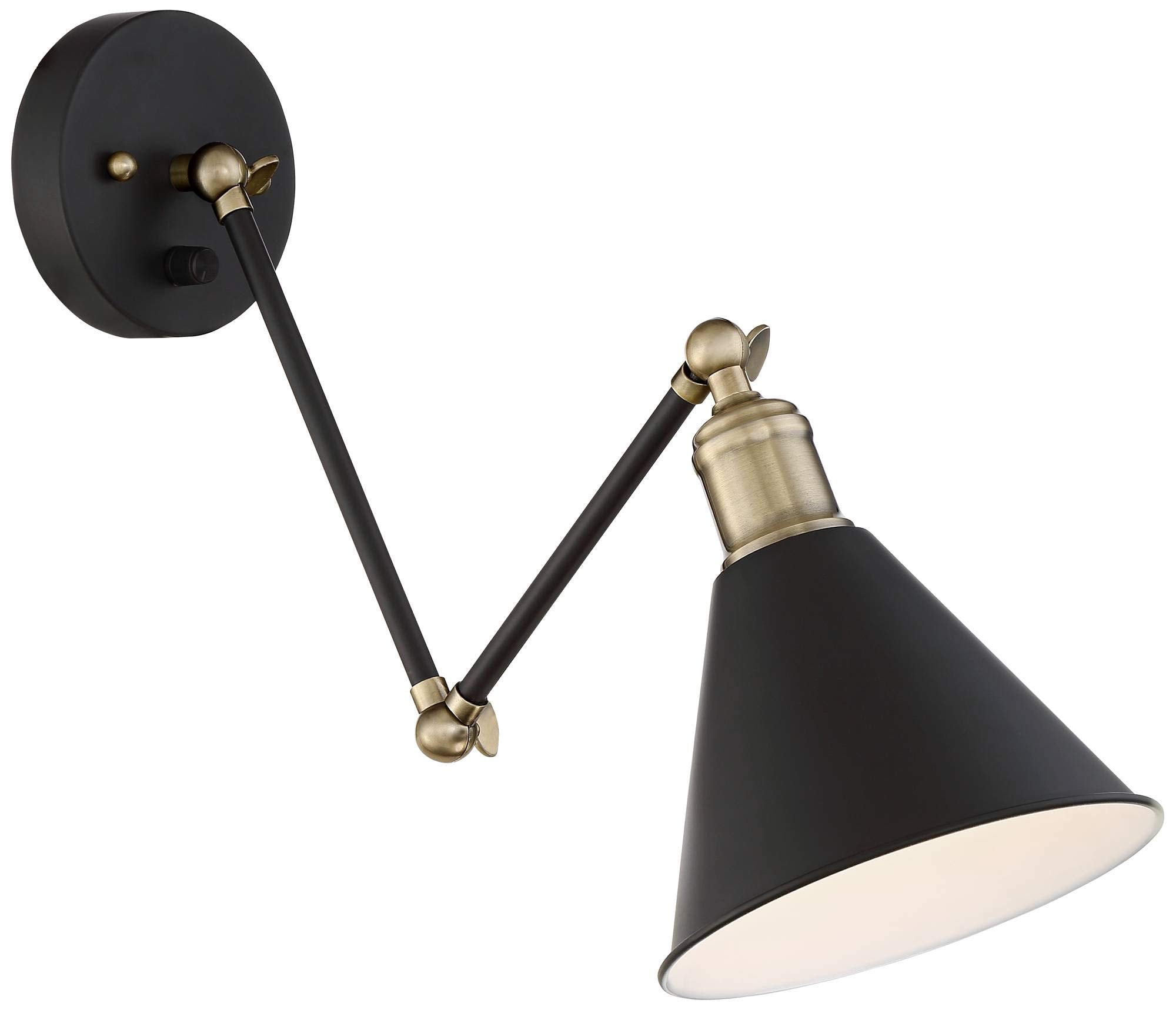 Modern Indoor Adjustable Swing Arm Wall Lamp with Cord Set of 2 Black Antique